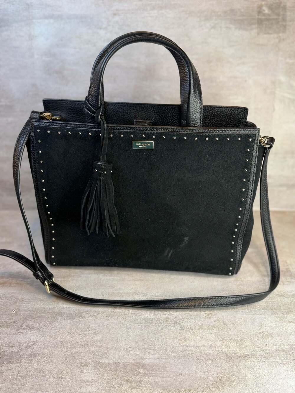 Kate Spade New York West Street Abby Studded Suede and Leather Satchel